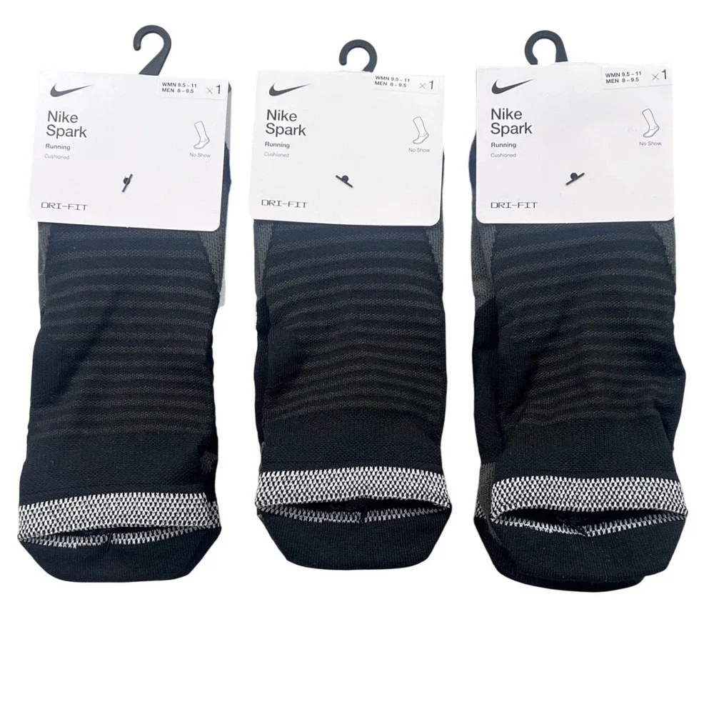 3 Pair Nike Spark Running‎ Socks No Show Cushioned Black Grey M 8-9.5 W 9.5-11